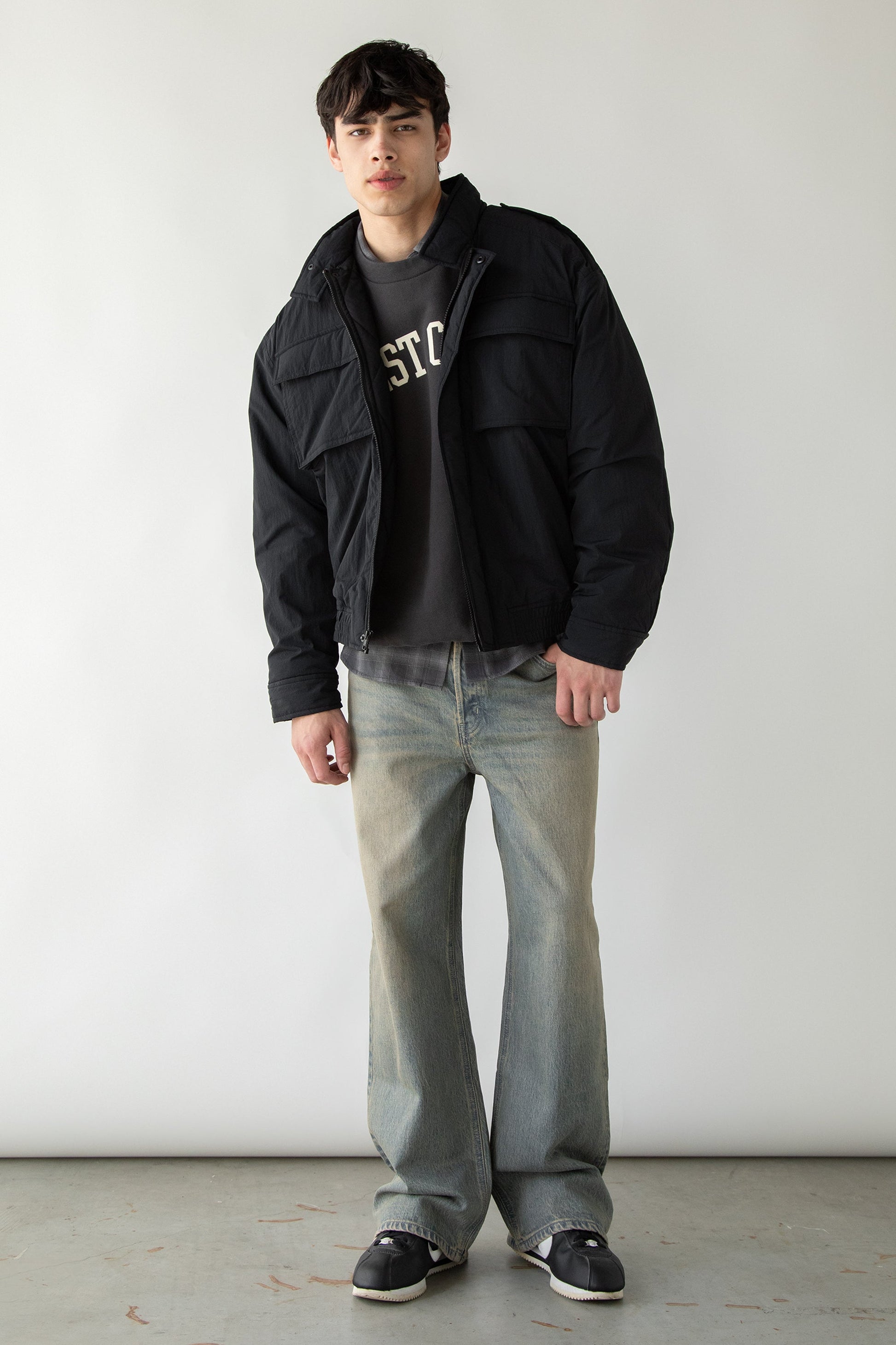 BLOUSON AVIATEUR SURDIMENSIONNÉ EN NYLON À MANCHES LONGUES | OAK + FORT