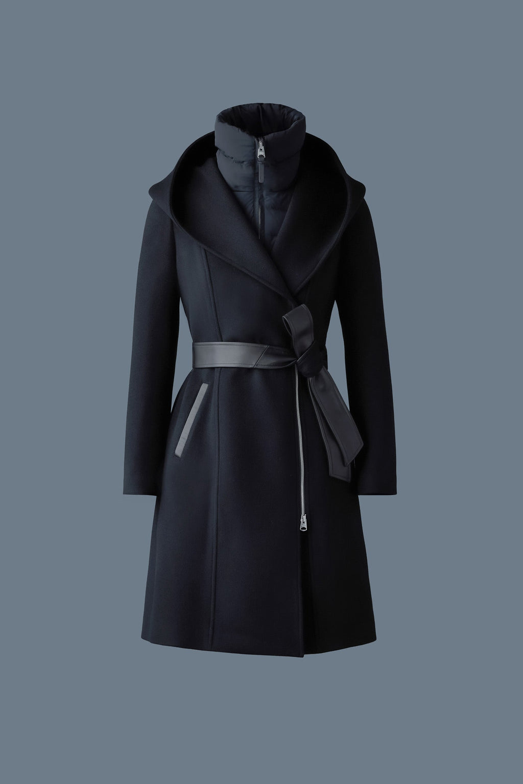 SHIA-SLB Manteau en laine double face 2 en 1 avec plastron amovible