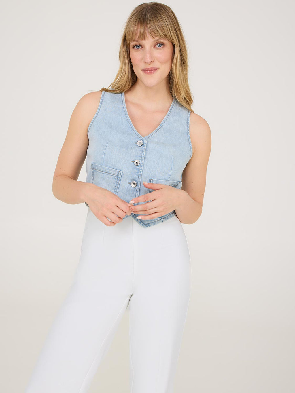 Gilet en jean à poches plaquées