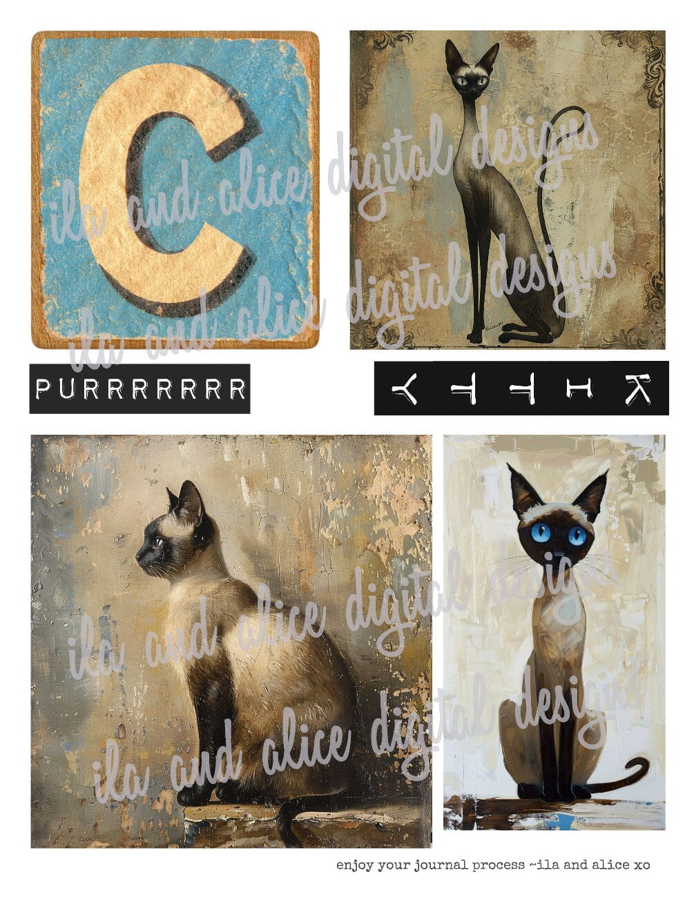 Digital Siamese Cat Junk Journal Ephemera