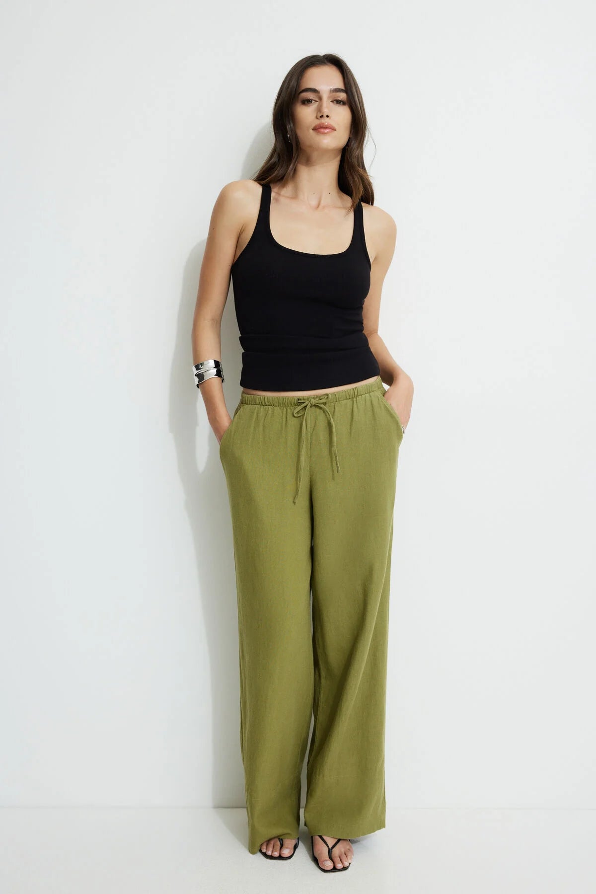 Pantalon large en lin Leo