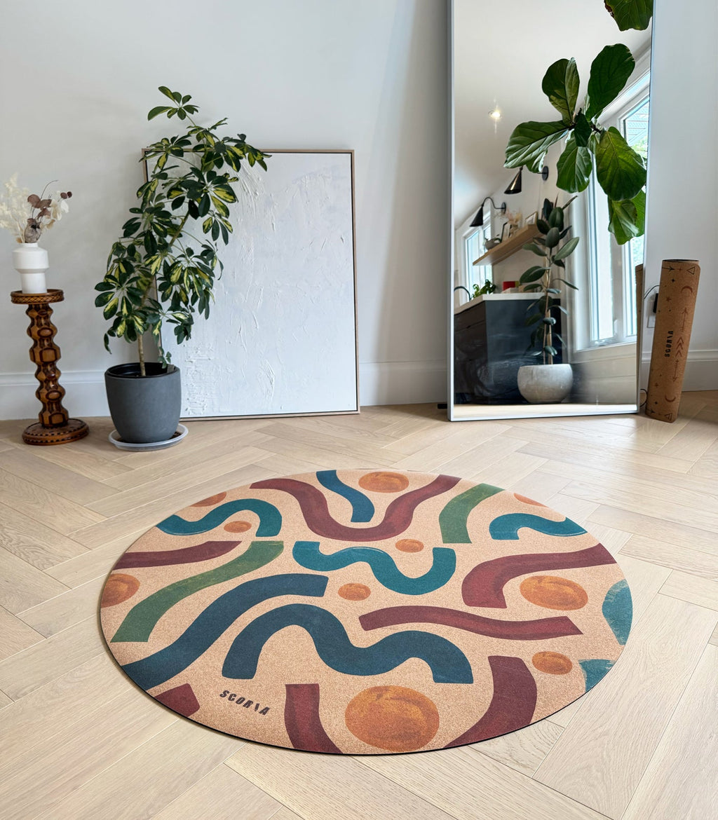 Brush Strokes Round Cork Yoga & Baby Mat | Multi-use | 47" dia