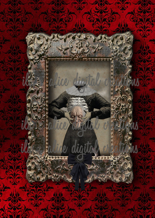 Spooky Ghoulish Women on Red Velvet Postcards