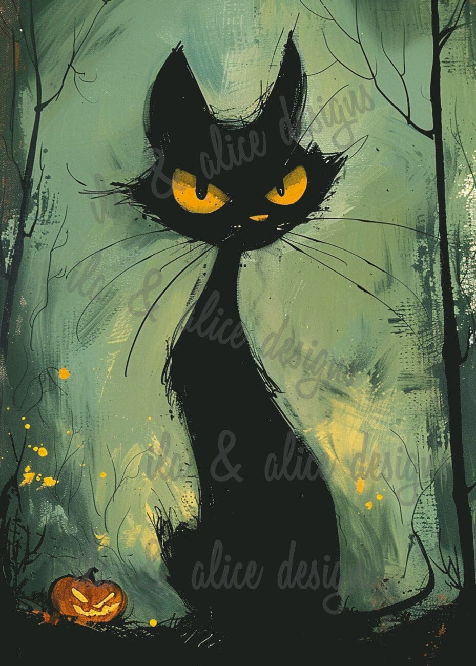 Cartes postales d'Halloween avec des chats noirs mignons et originaux