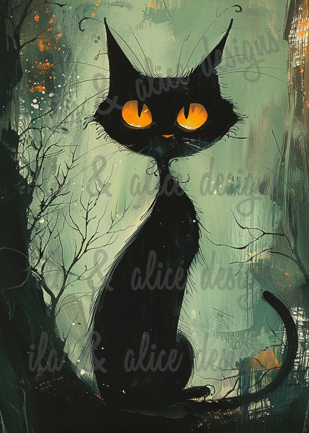 Cartes postales d'Halloween avec des chats noirs mignons et originaux