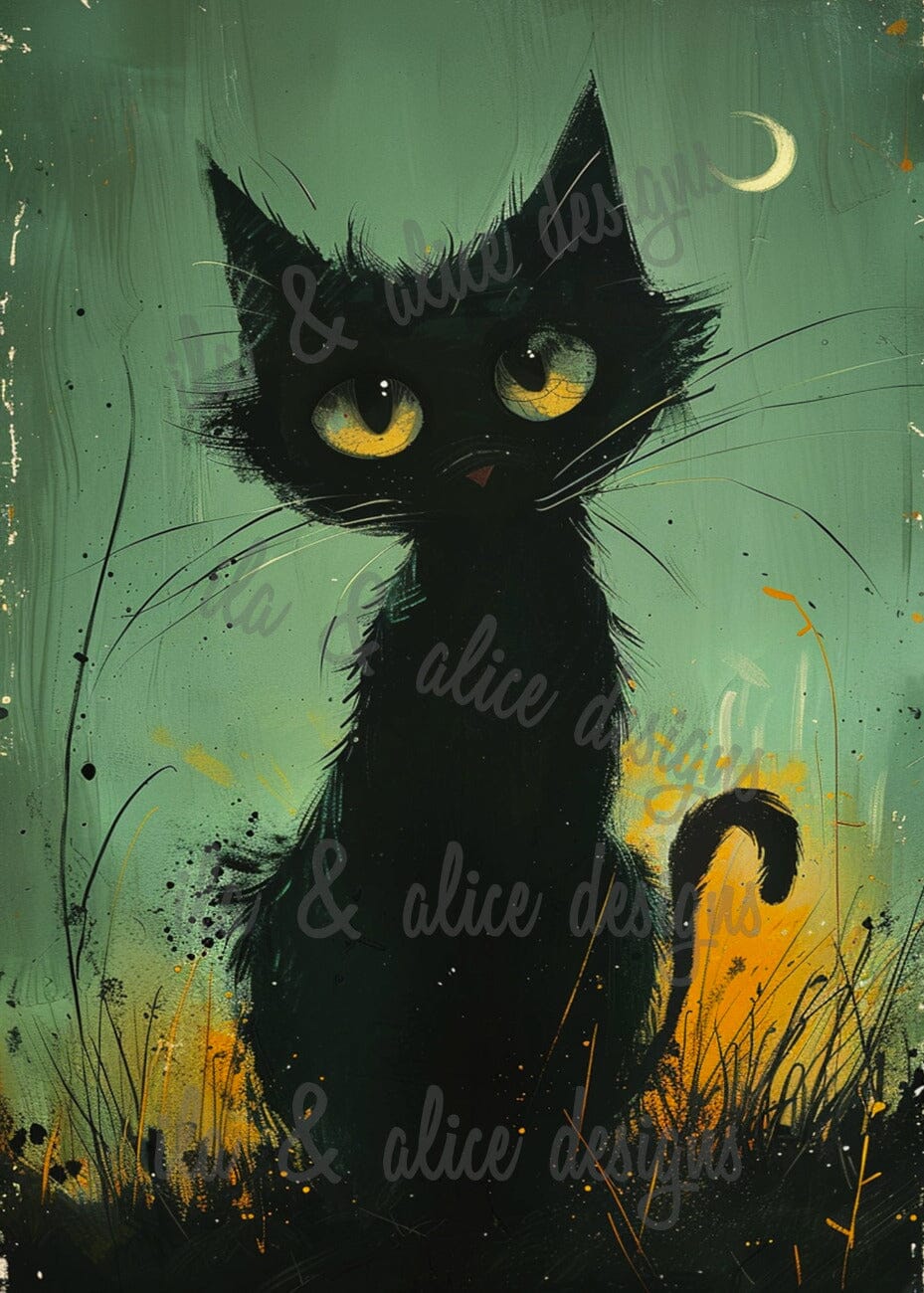 Cute and Quirky Black Cats Halloween Postcards