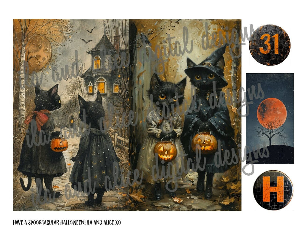 Digital Halloween Art Junk Journal Ephemera with Tags