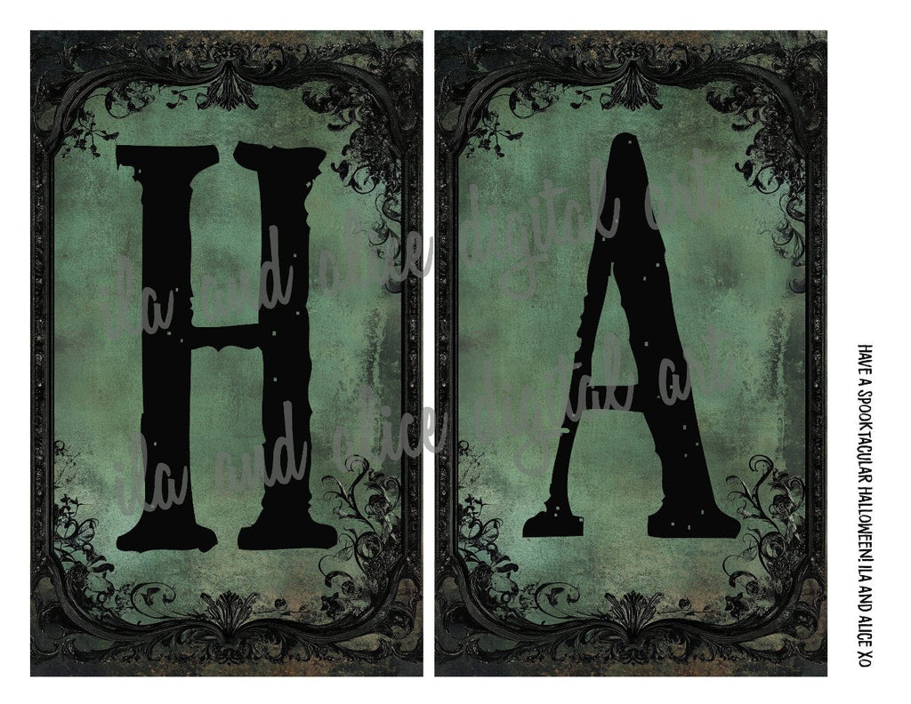 Digital Green Halloween Letters for Pockets