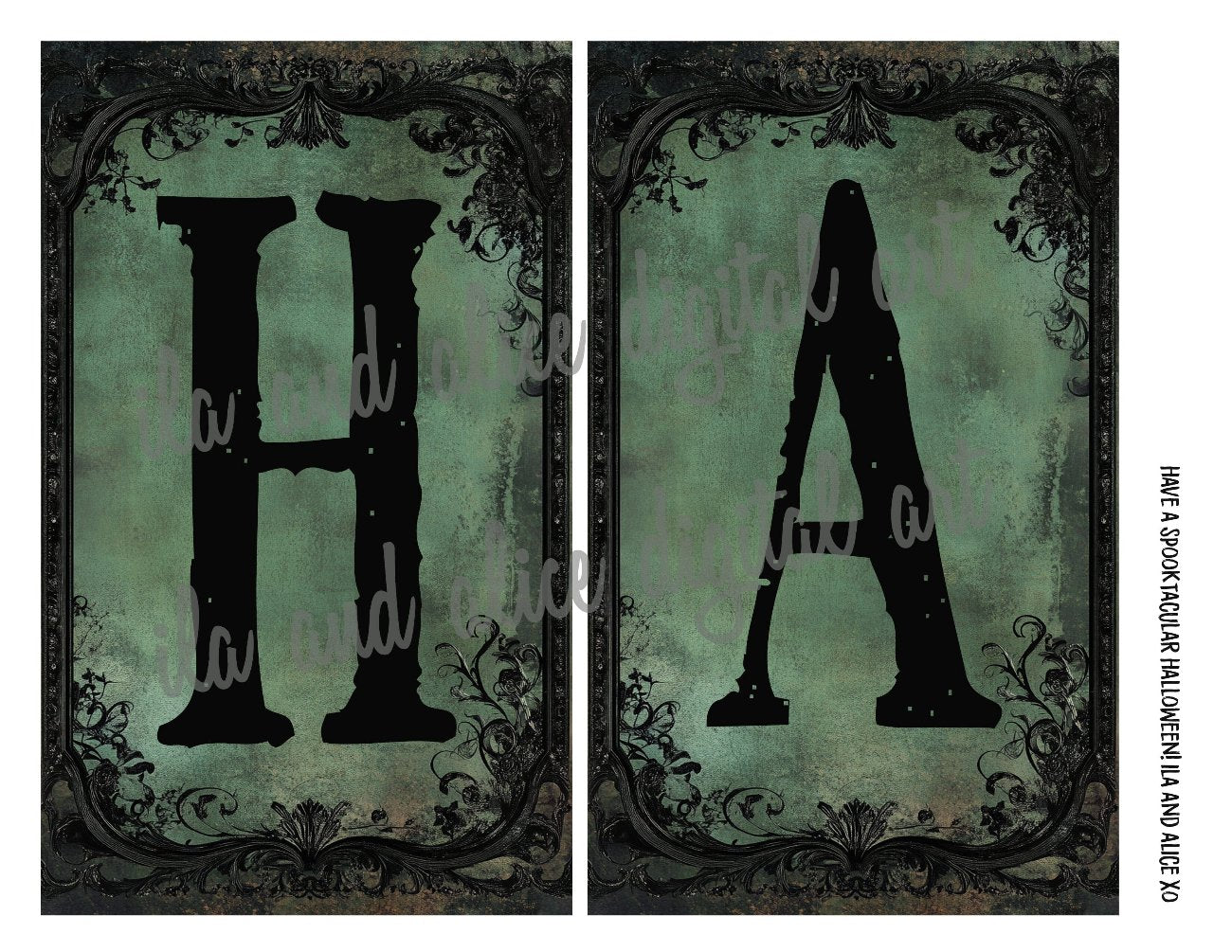 Digital Green Halloween Letters for Pockets
