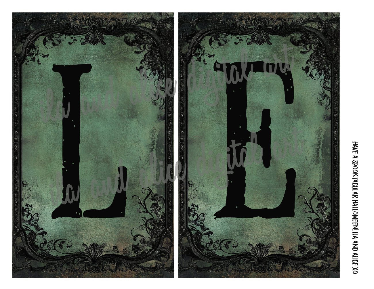 Digital Green Halloween Letters for Pockets