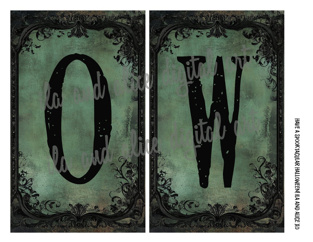 Digital Green Halloween Letters for Pockets