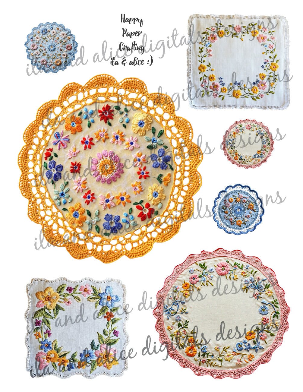 Digital Vintage Doilies Ephemera
