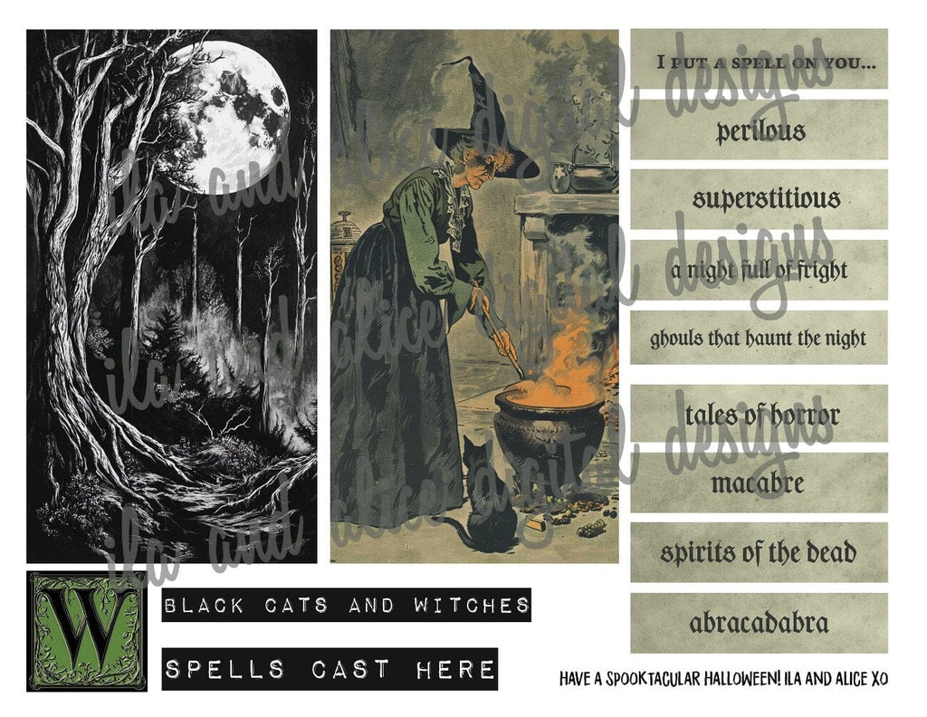 Digital Halloween Art Junk Journal Ephemera with Tags