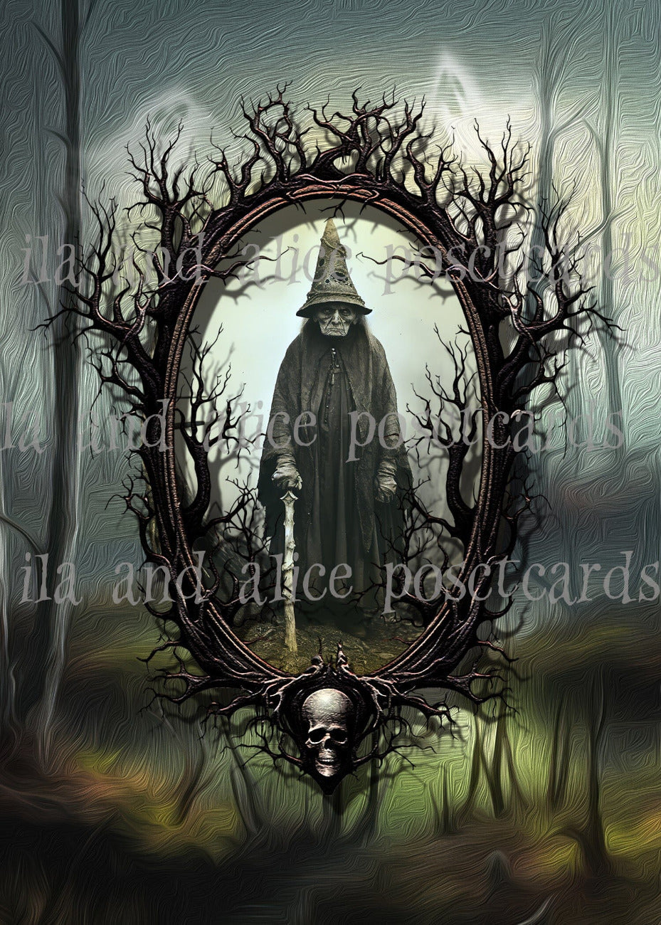 Witches in a Dark Forest Halloween Postcards