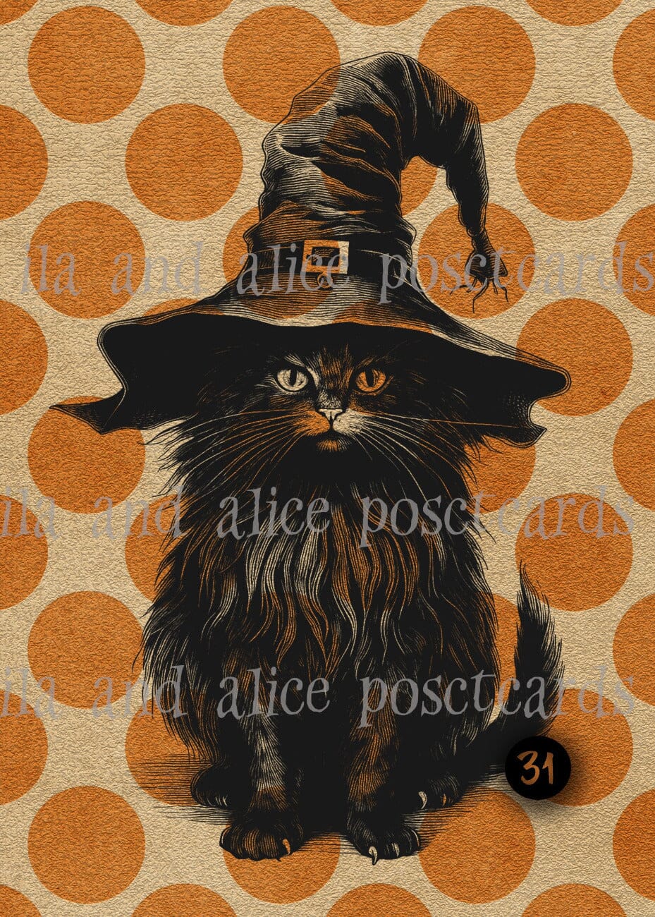 Black Cats and Orange Polka Dots Halloween Postcards