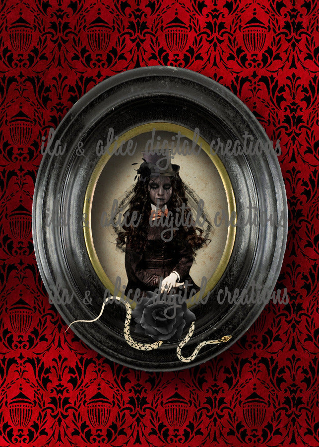 Spooky Ghoulish Women on Red Velvet Postcards