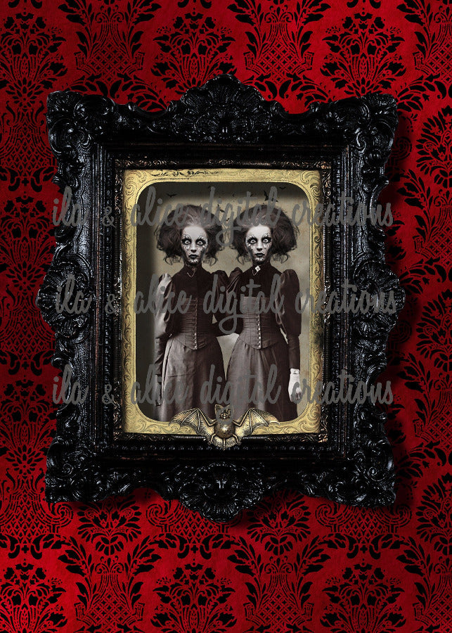 Spooky Ghoulish Women on Red Velvet Postcards