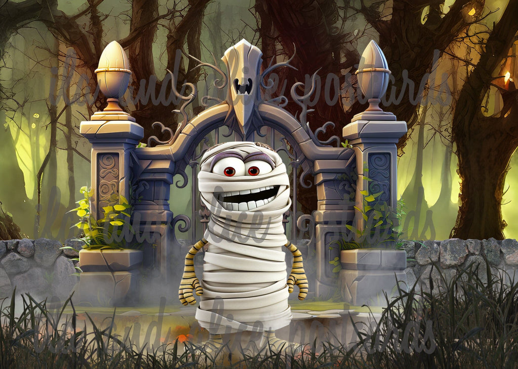 Cartes postales d'Halloween mignonnes de la forêt sombre