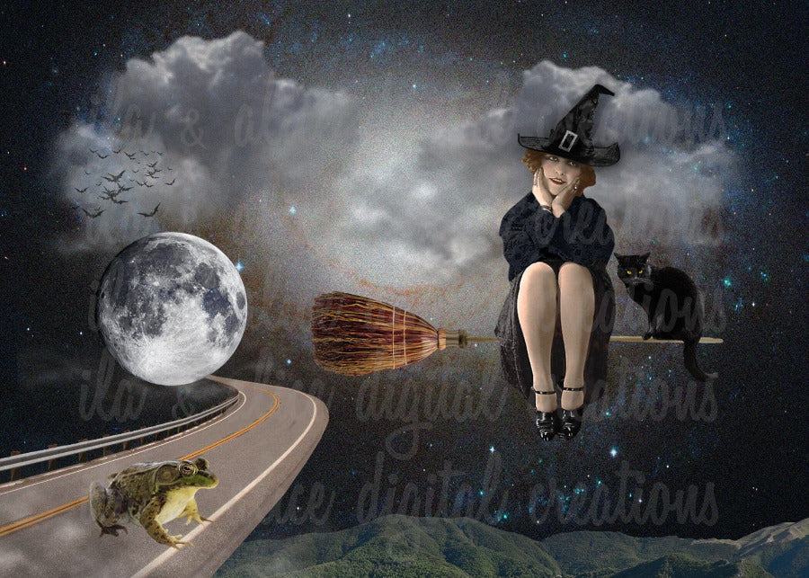 Haunted Halloween Collage Art Postcards