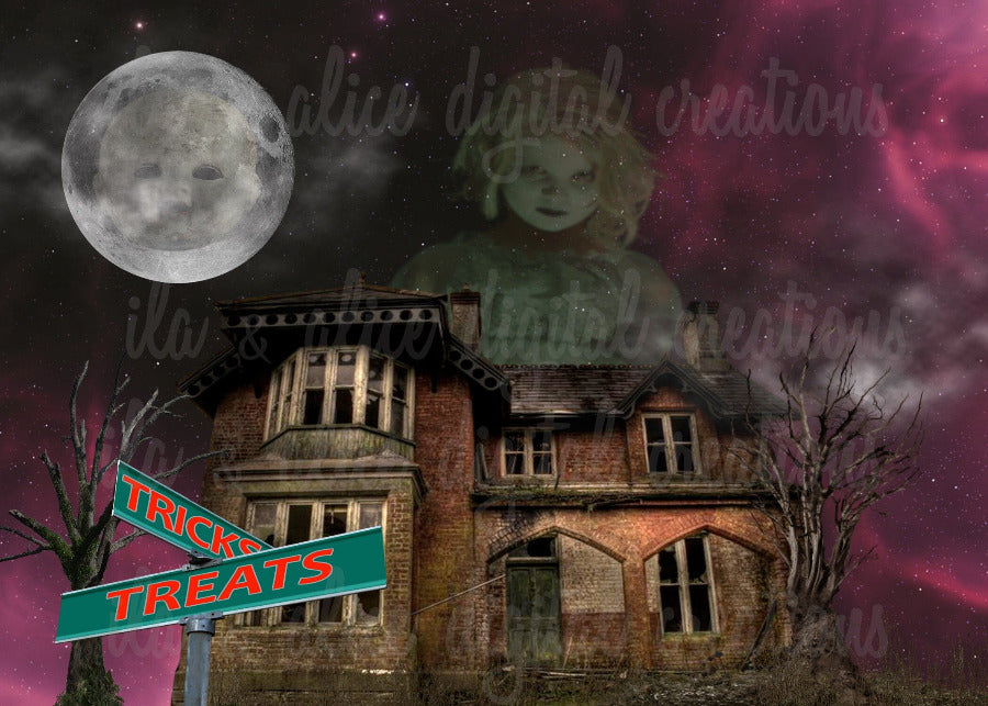 Haunted Halloween Collage Art Postcards