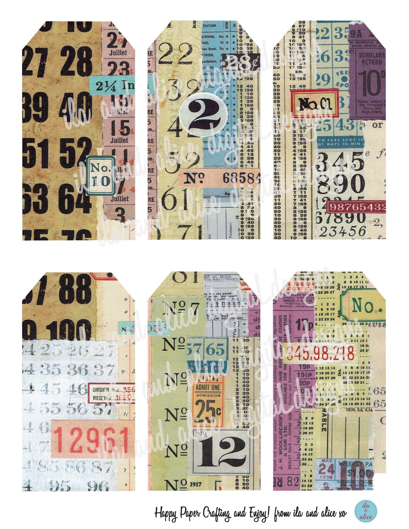 Digital Journal Tags with Numbers-Darker Colours Set #3