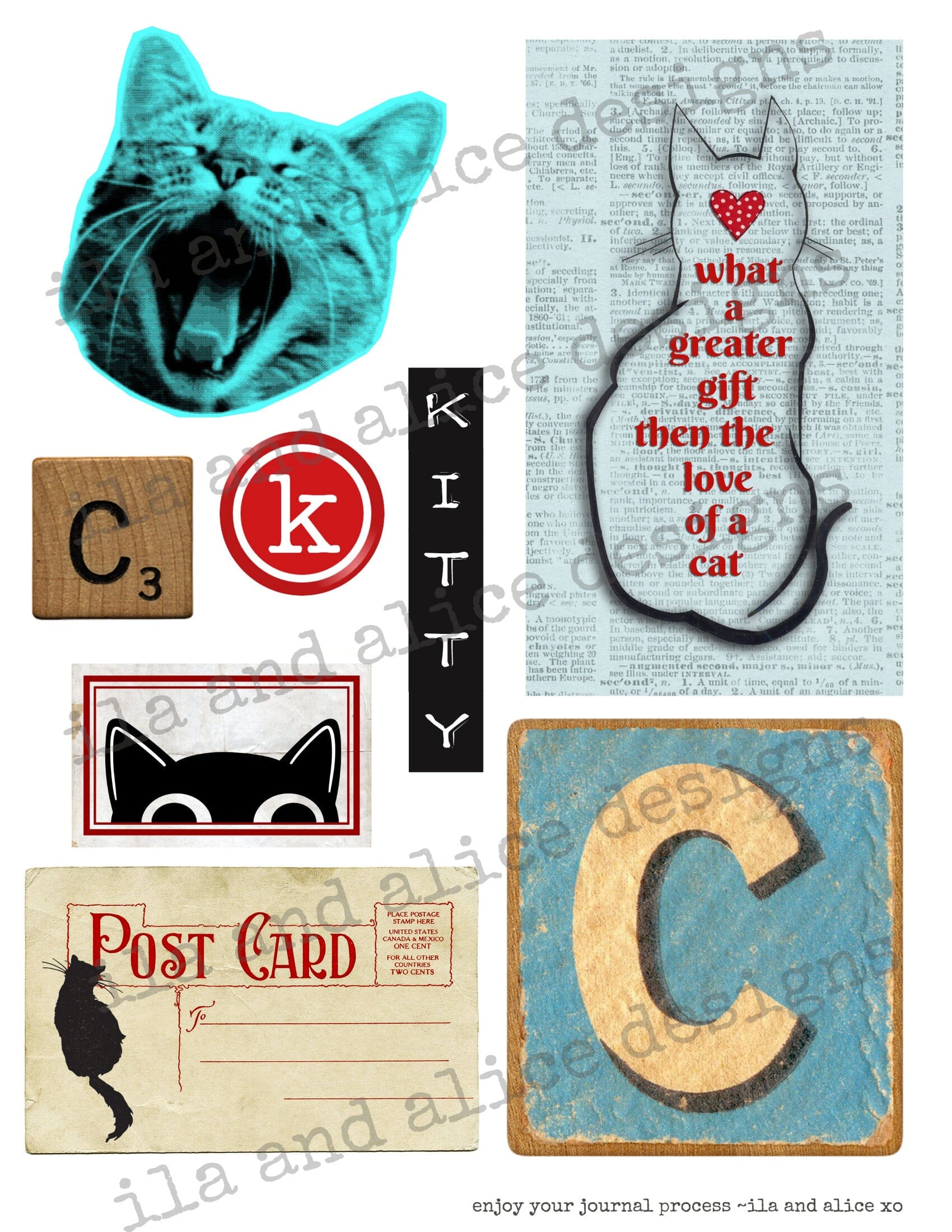 Digital Cat Junk Journal Ephemera