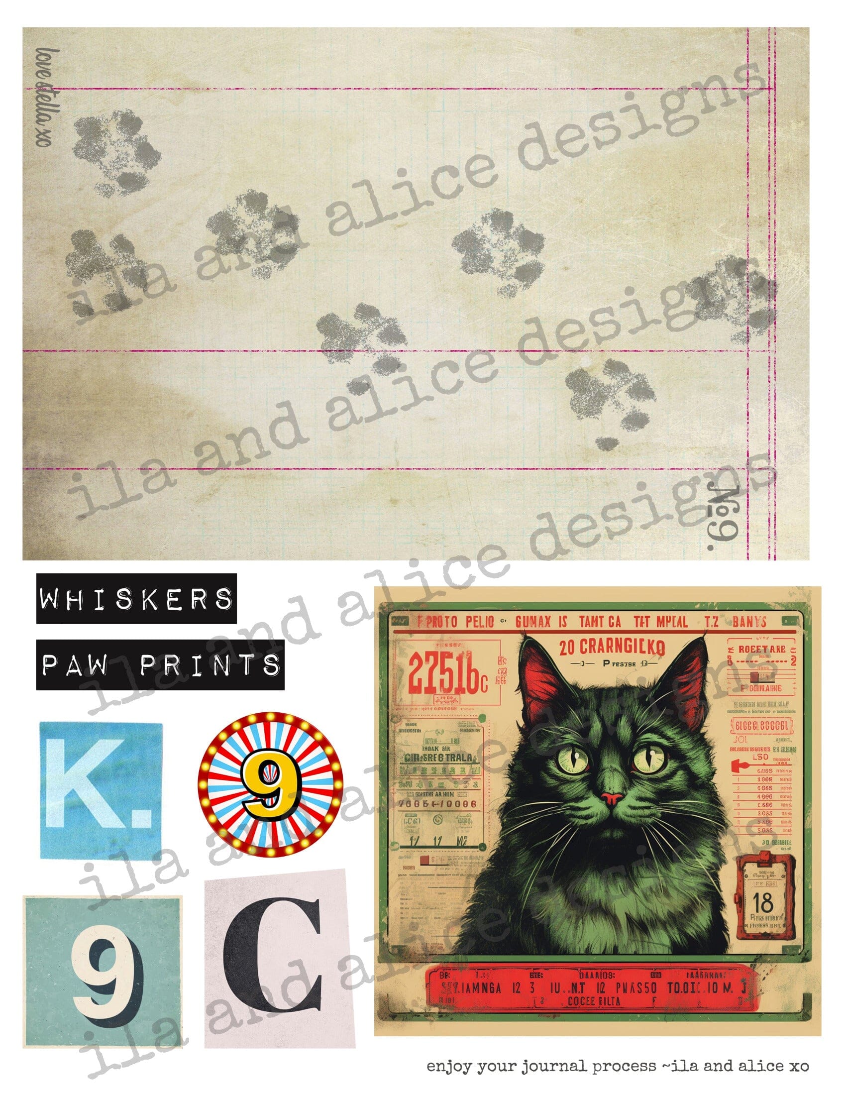 Digital Cat Junk Journal Ephemera