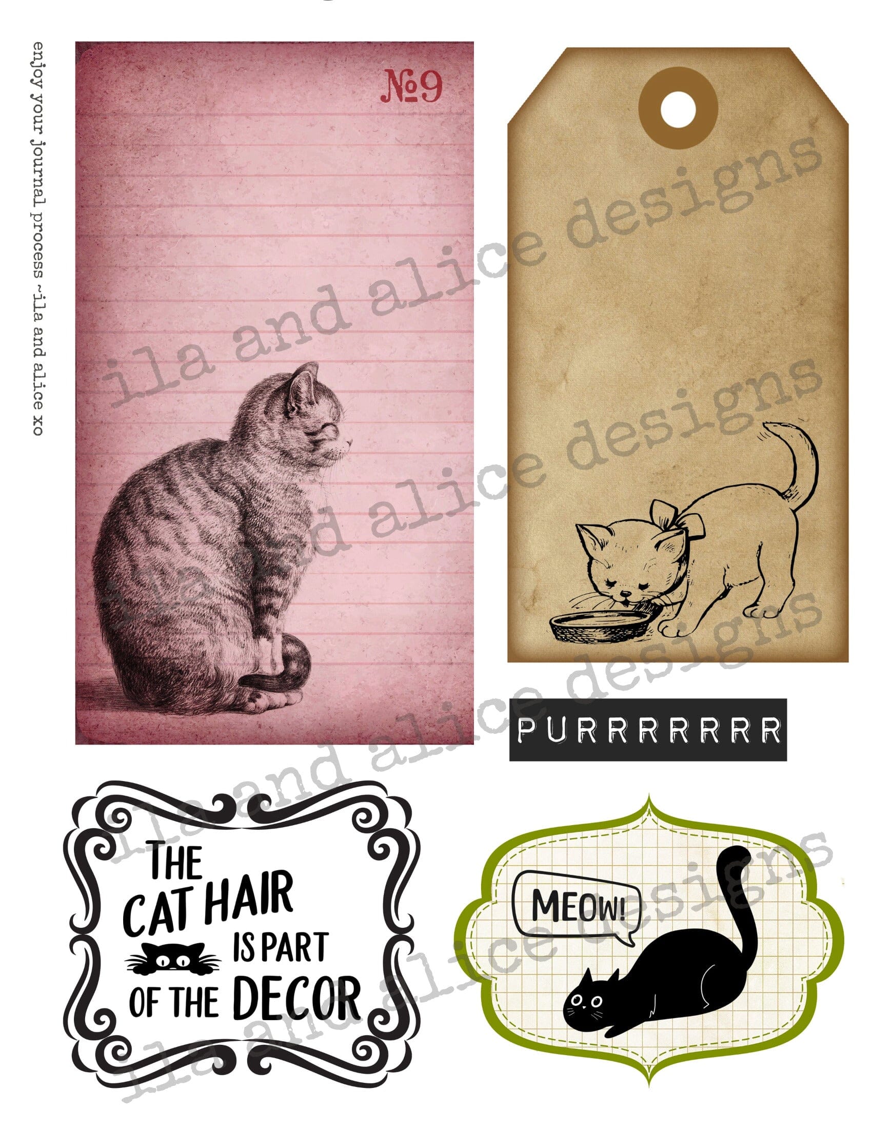Digital Cat Junk Journal Ephemera