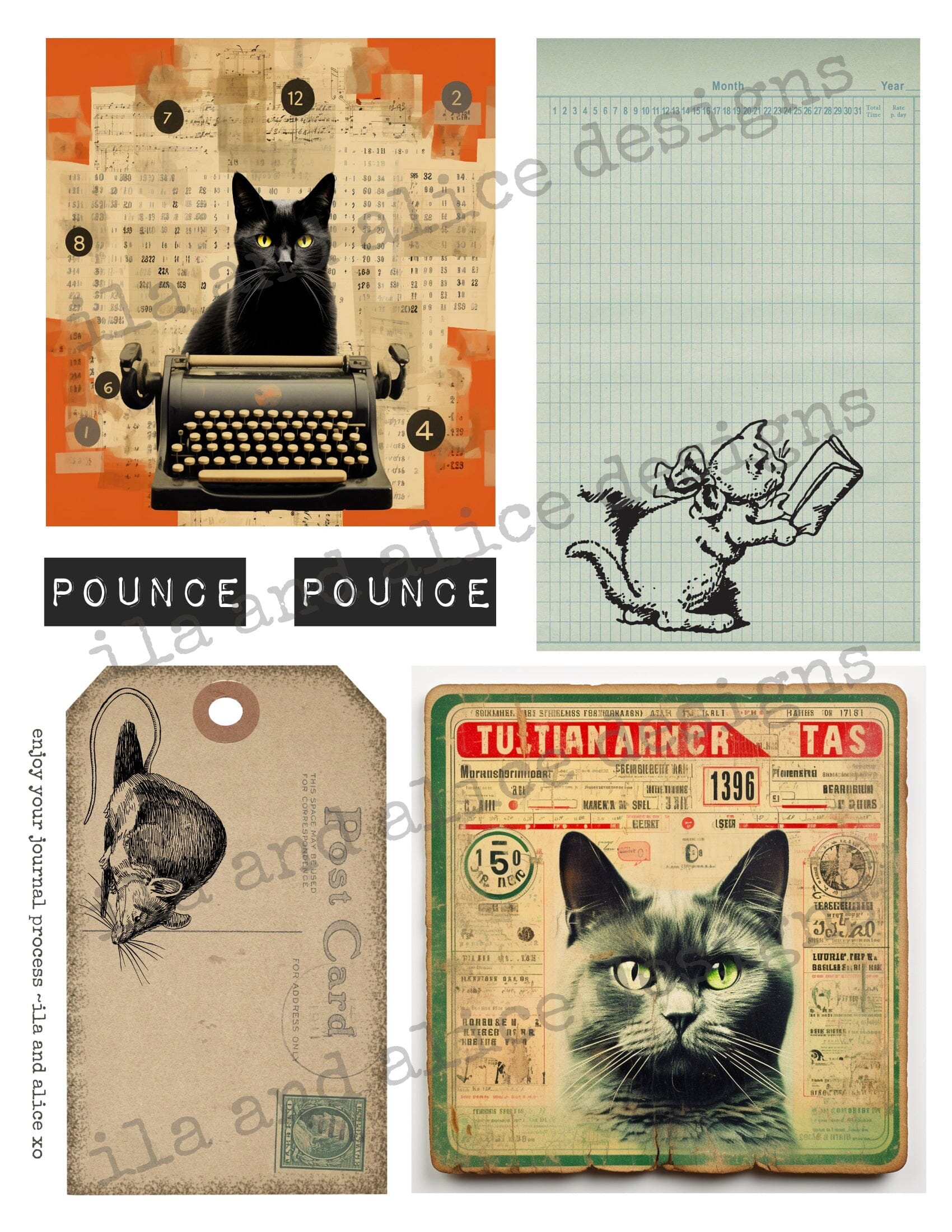 Digital Cat Junk Journal Ephemera
