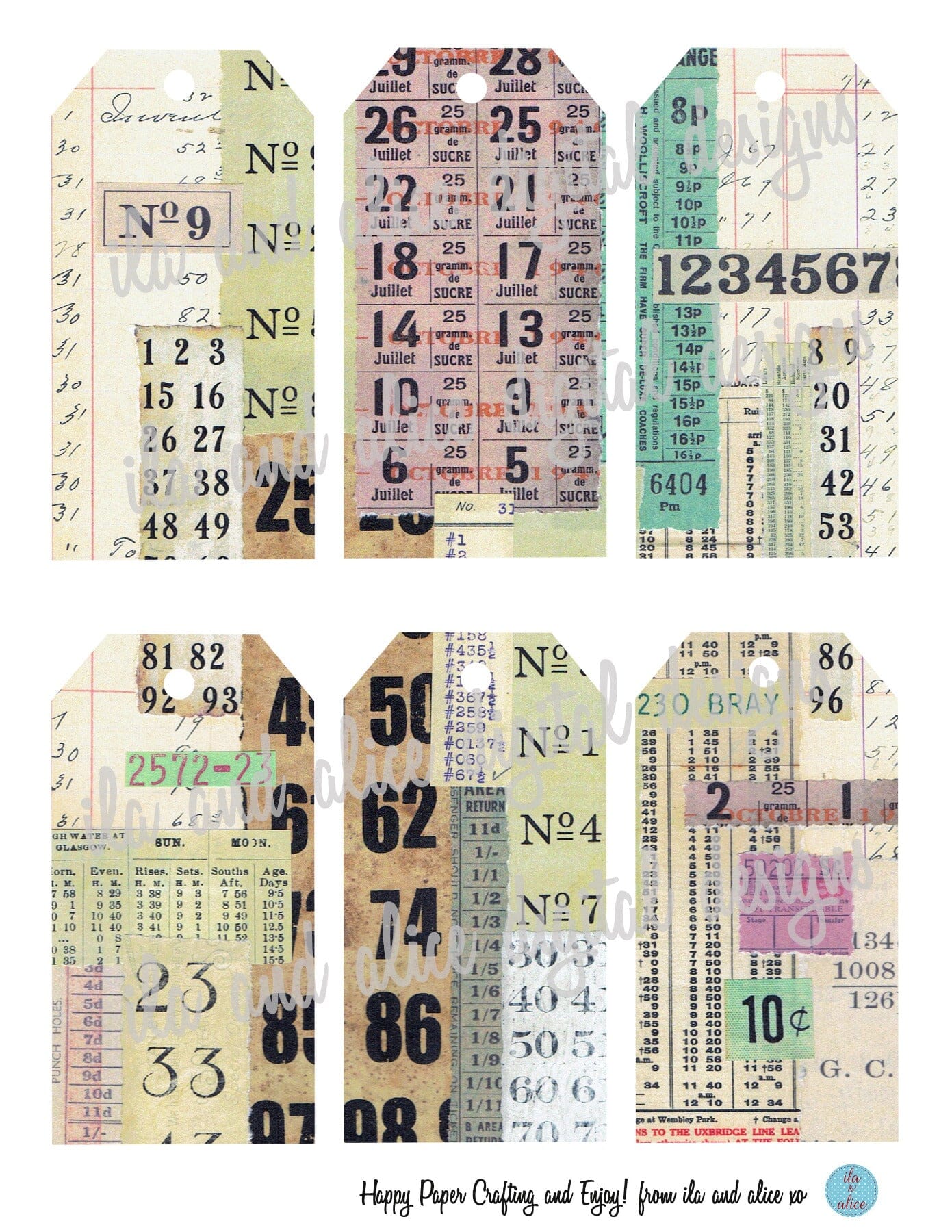 Digital Journal Tags with Numbers-Muted tones Set #1