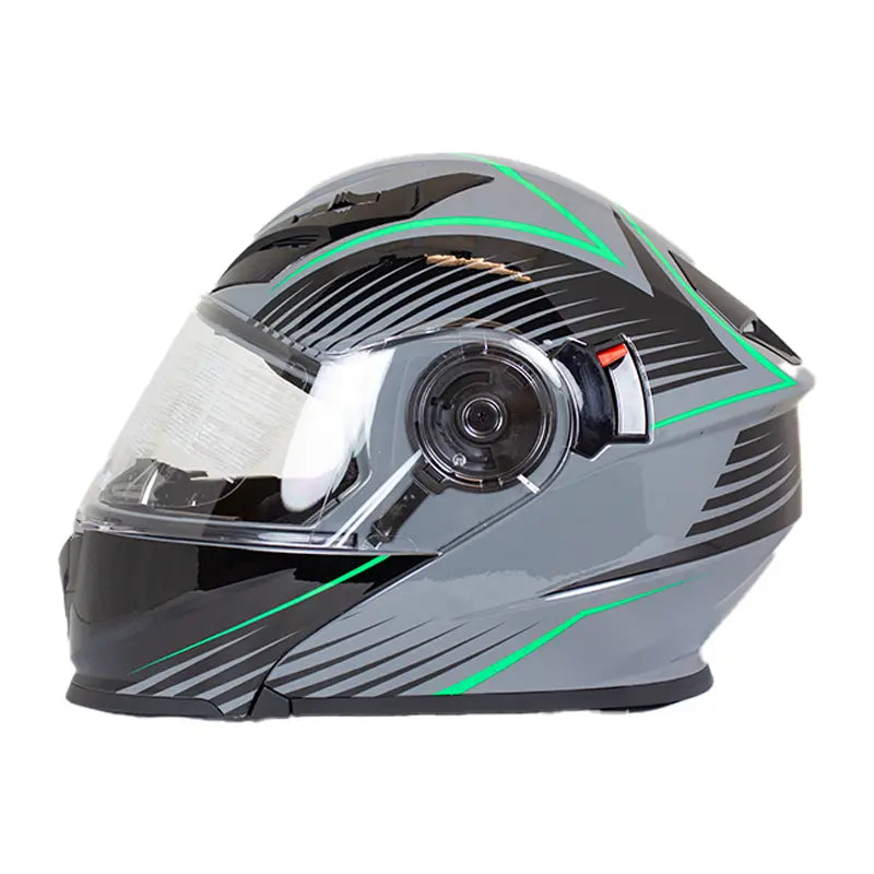West Coast Leather Black and Green Leather Biker Helmet