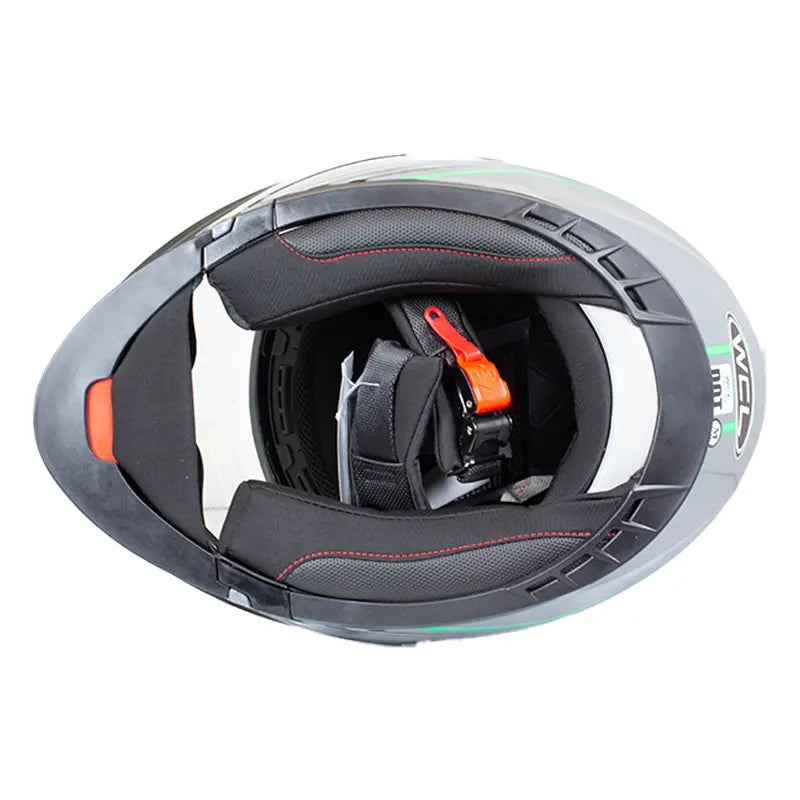 West Coast Leather Black and Green Leather Biker Helmet