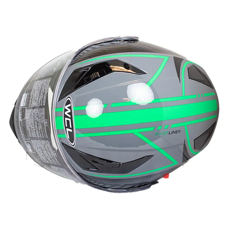 West Coast Leather Black and Green Leather Biker Helmet