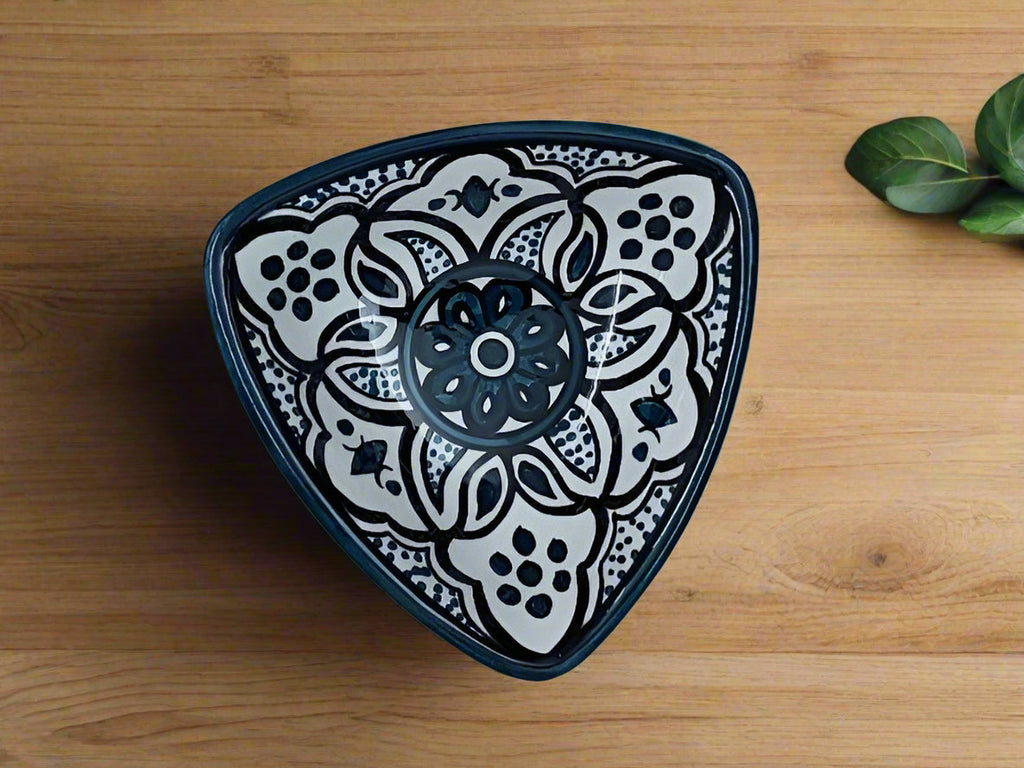 Handmade Ceramic Triangle Appetizer Plate – 7” Serving Dish | Moroccan & Floral Patterns