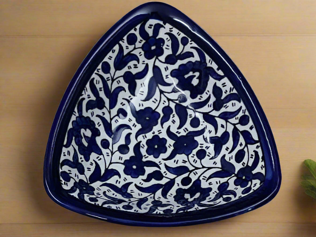 Handmade Ceramic Triangle Appetizer Plate – 7” Serving Dish | Moroccan & Floral Patterns