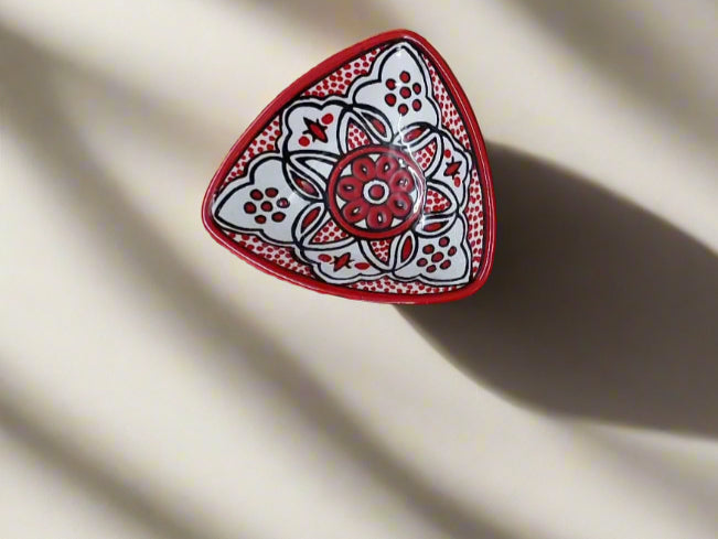 Handmade Ceramic Triangle Appetizer Plate – 7” Serving Dish | Moroccan & Floral Patterns