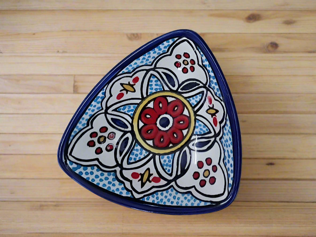 Handmade Ceramic Triangle Appetizer Plate – 7” Serving Dish | Moroccan & Floral Patterns