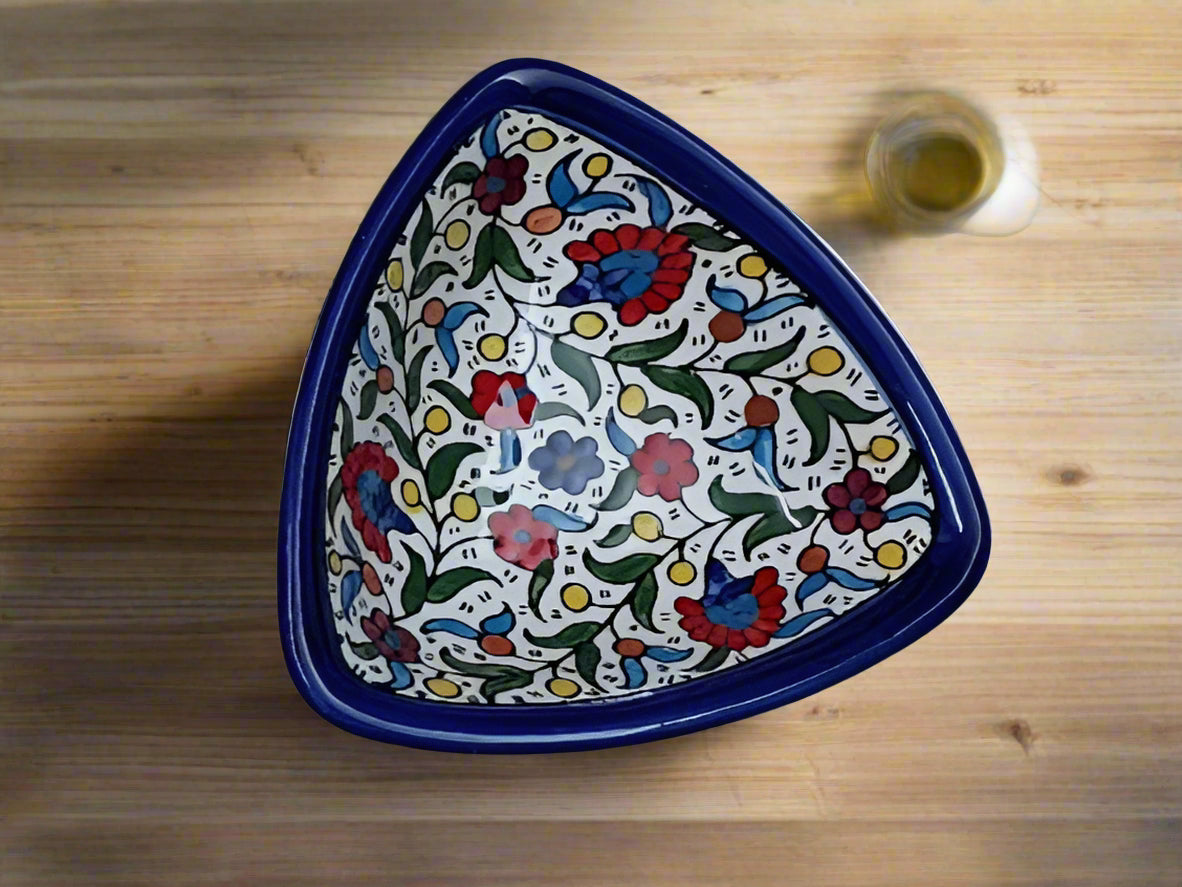 Handmade Ceramic Triangle Appetizer Plate – 7” Serving Dish | Moroccan & Floral Patterns