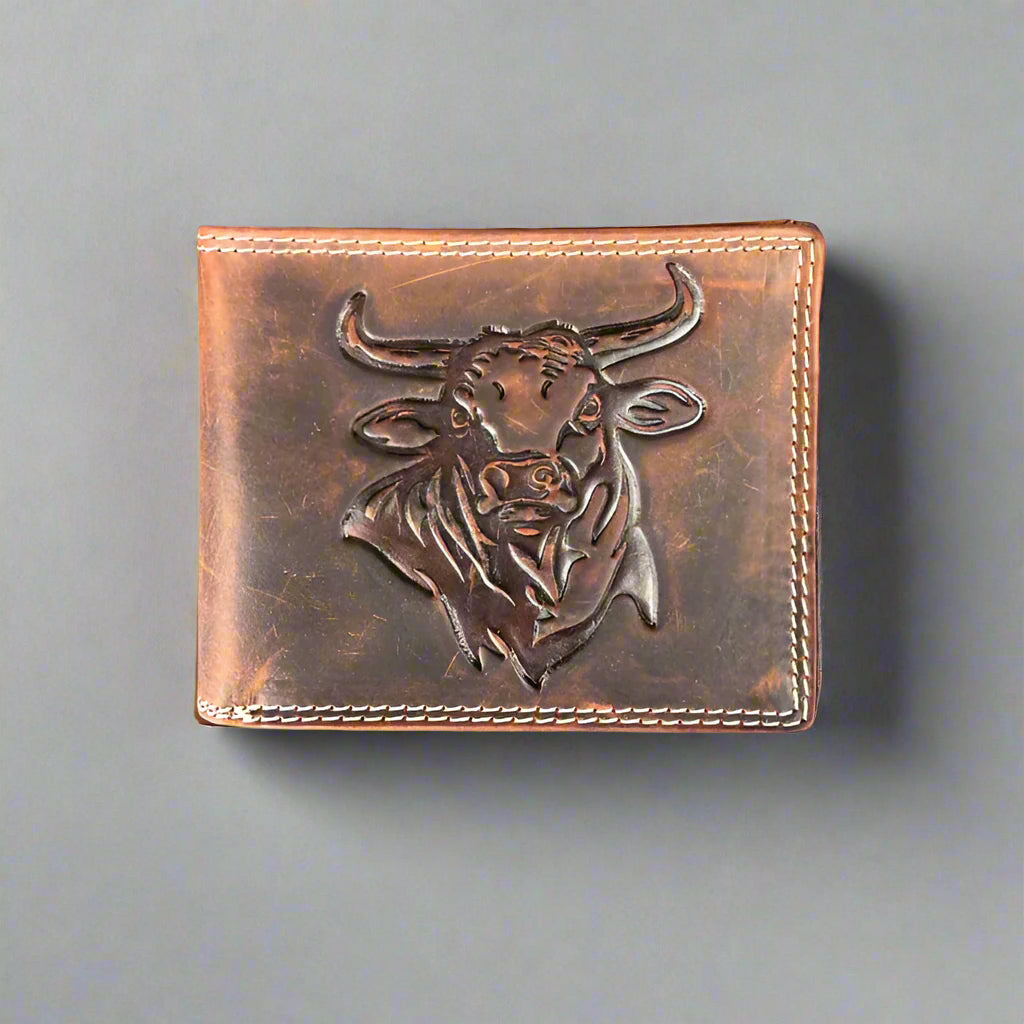 Men’s Steer Embossed Bifold Leather Wallet