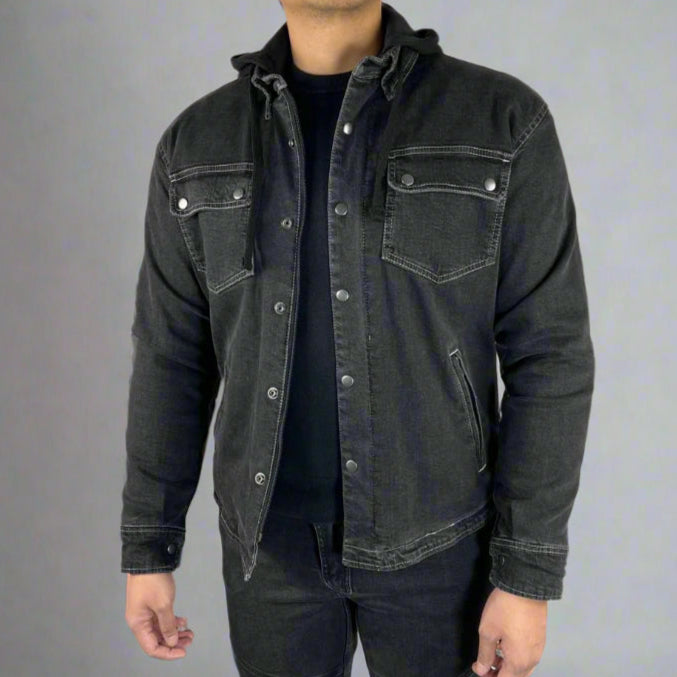 Men’s Armored Denim Shirt with Removable Hoodie