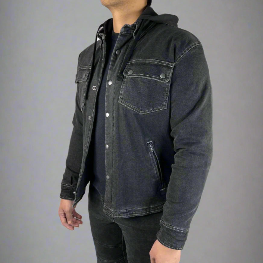 Men’s Armored Denim Shirt with Removable Hoodie