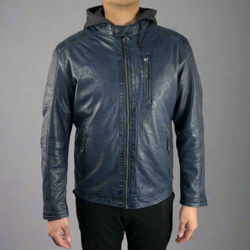 Men's Sheep Leather Jacket with Removable Hoodie