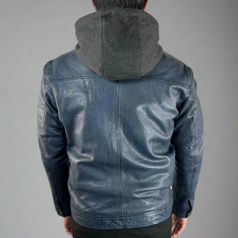 Men's Sheep Leather Jacket with Removable Hoodie
