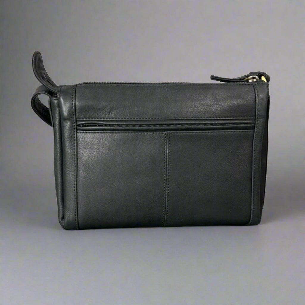 Sac bandoulière en cuir à fermeture éclair Derek Alexander