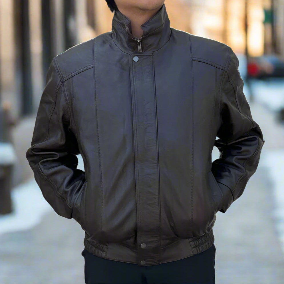 BOL Men's Double Pocket Leather Bomber Jacket