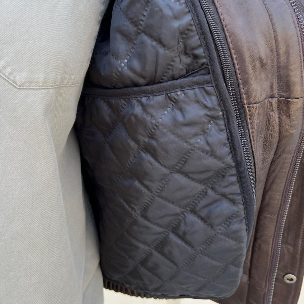 BOL Men's Double Pocket Leather Bomber Jacket