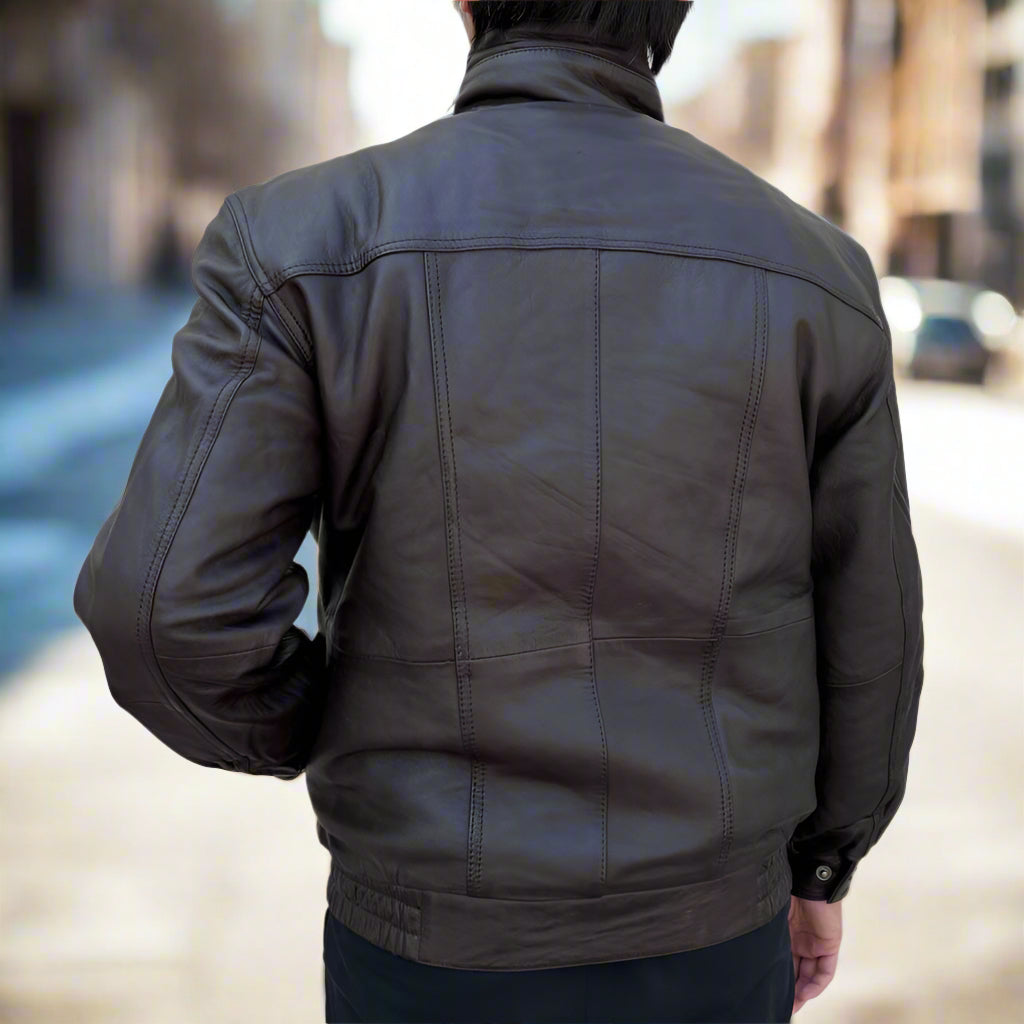 BOL Veste bomber en cuir à double poche pour homme