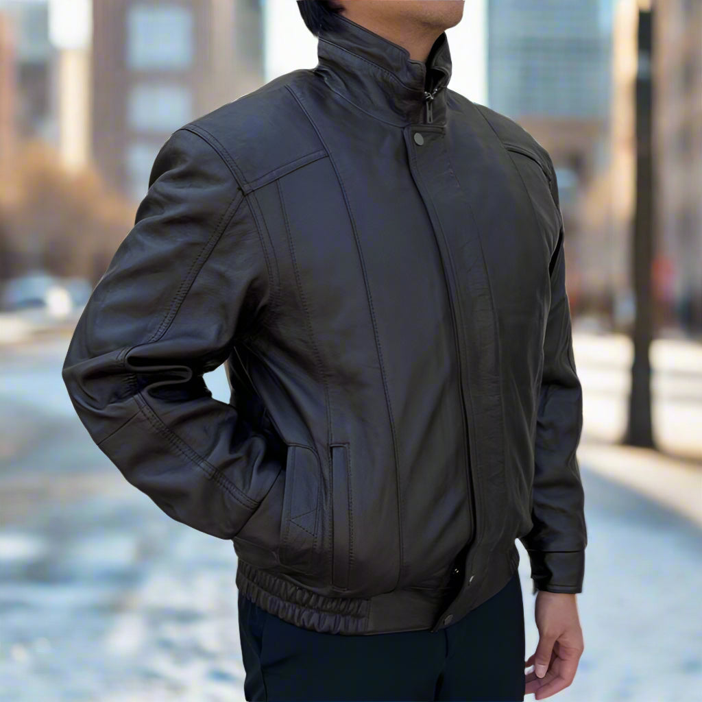 BOL Veste bomber en cuir à double poche pour homme