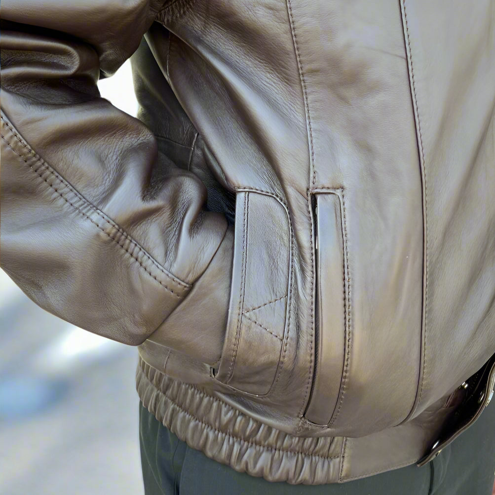 BOL Veste bomber en cuir à double poche pour homme