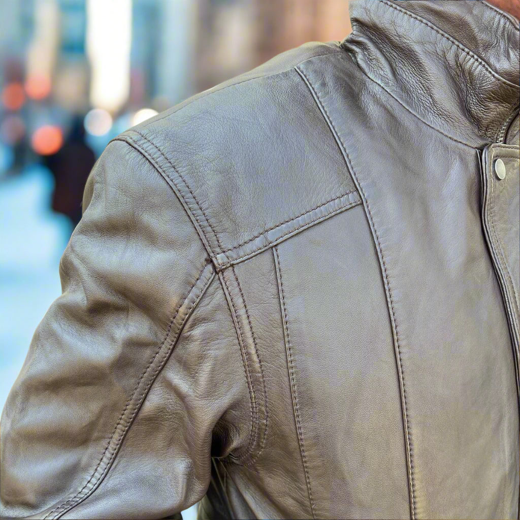 BOL Men's Double Pocket Leather Bomber Jacket